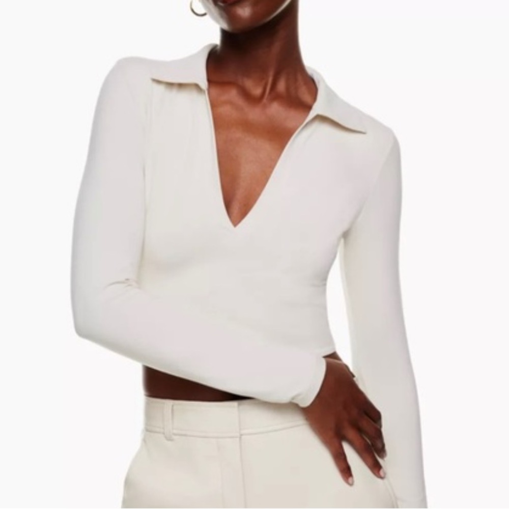 Aritzia Cream Long Sleeve Polo Top
